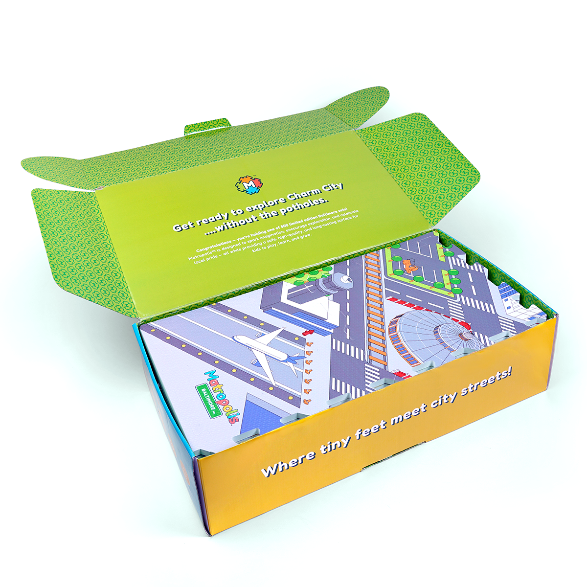 Unboxed Matropolis Baltimore playmat set including EVA foam tiles and landmark 24 Non toxic pieces